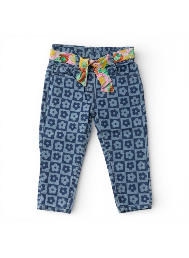 MARWAN Girls All Over Print Long Pants with Contrast Waist Belt - Image 1